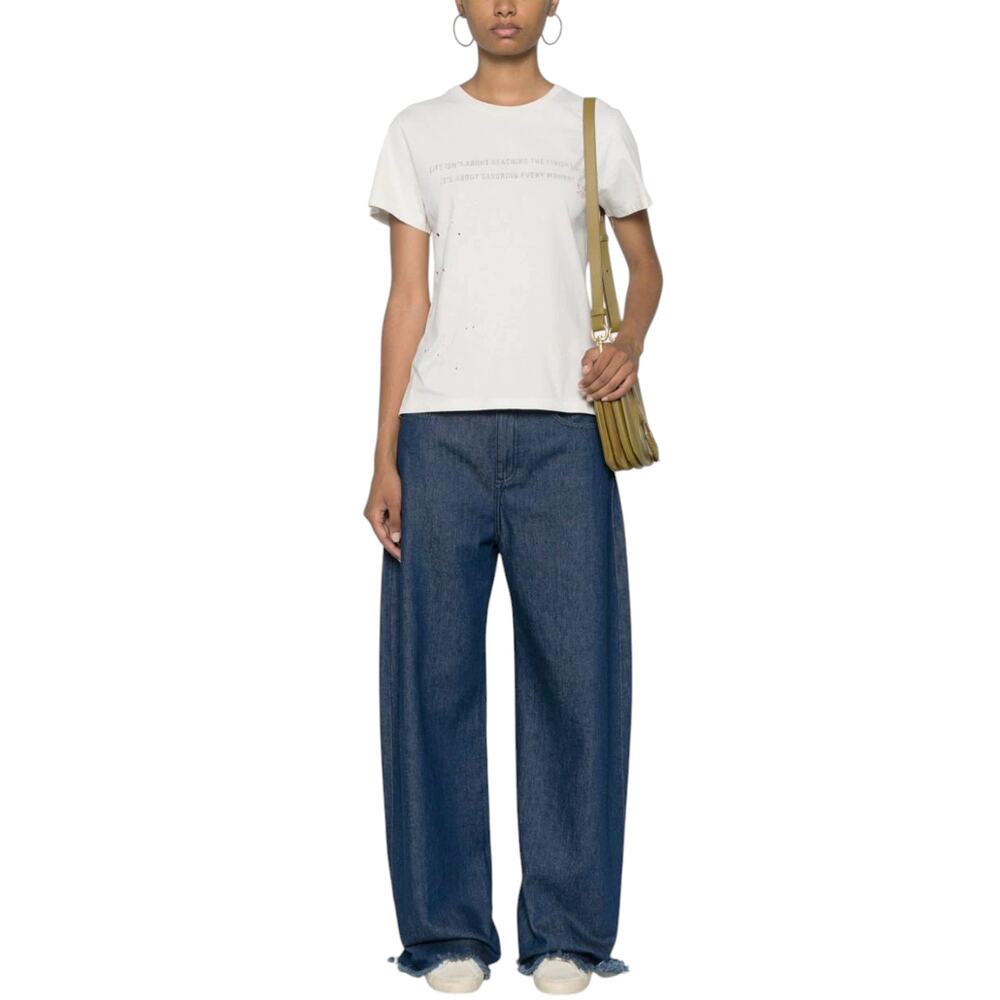 GOLDEN GOOSE Aged White Cotton Tee with Print & Embroidery M - Picture 2 of 10